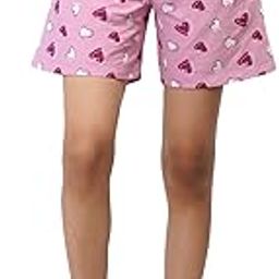 Women's Heart Print Cotton Shorts, Drawstring Waist, Casual Lounge Wear-20