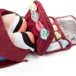 Portable Storage, Multipurpose Travel Bag, Toiletry Bag, Clothing Storage Bag, Lingerie Cloth Organizer, Small Bag for Cloths, Portable Organiser, Makeup Cosmetic Bag (Wine Red)-image-57
