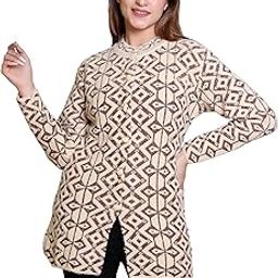 Women's Woolen/Acyrlic Winter Wear Warm Full Sleeve Knitted Cardigan/Sweaters Hair Yarn Long Coat Pullover Computer Knitted Jaquard Design | Size Suitable for Land XL | Brown-image-51