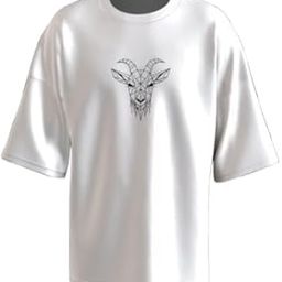 Geometric Goat Face Oversized T-Shirt for Men & Women | Minimalist Animal Graphic Tee | Stylish Cotton Round Neck Half Sleeve Shirt | Unisex Casual Wear Street Style Top-image-17