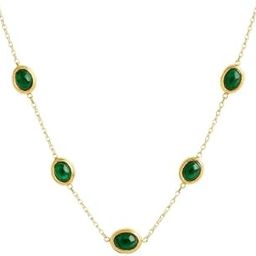 Oval Shape Green Crystal Pendant Gold Plated Stone Necklace for Women Girls-image-95