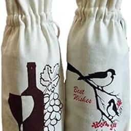 Arka Home Products Wine Bottle Gift Bags (Set Of 2) 100% Cotton Canvas Eco-Friendly, Off-White, Portable-image-77
