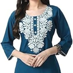 Short Kurti for Women for Jeans, Chikankari Kurtis for Ladies, Lakhnavi Round Neck Women's Tunic Design Kurta, Floral Kurtas & Tunics for Woman-image-31