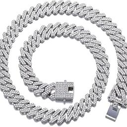 Mc Stan Chain Cuban Link Chain for Men Women girls gents Miami Necklace Iced Cubic Zirconia diamond chain Sterling Silver Chains Long Stainless Steel Ice Rhinestone Hip hop Stylish Rapper 124-7