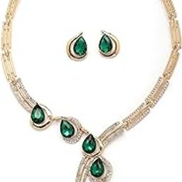Celebrity Inspired Stylish AD Stone Studded Gold Plated Green Drop Style Choker Necklace With Studs Earring Jewellery Set for Women & Girls|NS107381-image-21