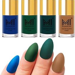 MI FASHION Velvet Matte Nail Polish Packs Pigmented With High Ingredients 9.9ml Navy Blue, Green, Dark Green, Dark Nude (Pack Of-4)-image-90