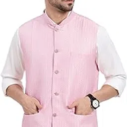 showoffff Men's Woven Design Pink Slim Fit Nehru Jacket-AD-J-804_Pink-picture-1