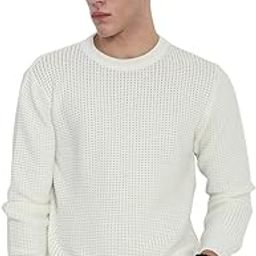 Men's White Round Neck Sweater-AI-B-2_White-image-17
