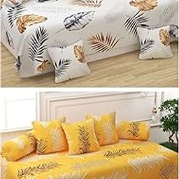 5D Printed Polycotton 8 Piece diwan Set Combo -(2 diwan bedsheet, 10 Cushion Covers, 4 Bolster Covers, Multicolor)-image-3