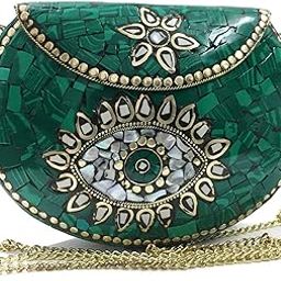 Turquoise stone mosaic metal bag antique ethnic bridal clutch Indian purse party clutch women bag-picture-15