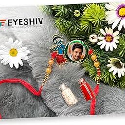 Personalised/Customized Rakhi for Raksha Bandhan with Pearl Beads, Gold and Blue Plated Frame, Red Thread, Kahna Ji,-image-97