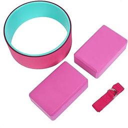 Women Yoga Fitness Set, 4pcs Yoga Wheel Yoga Block Yoga Stretch Belt Strap Back Pain Stretching Men Fitness Set with Comfortable Material, Moderate Hardness for Home, Office Use-image-10