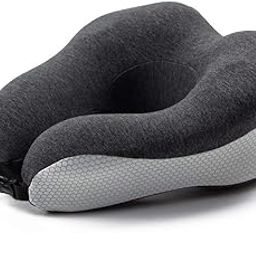 Travel Pillow 100% Pure Memory Foam Neck Pillow, Comfortable & Breathable Cover - Machine Washable, Airplane Travel Kit with 3D Sleep Mask, Earplugs, and Luxury Bag - Grey-56