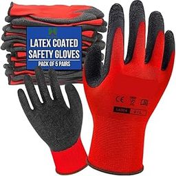QTM Nylon Latex Coated Firm Grip Industrial Safety Work Cut Resistant Gloves, Red- Pack of 5 Pairs.-image-51