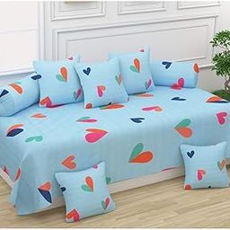 MORADO Diwan Set Covers 8 Pieces Premium Glace Cotton Designer Printed Standard Diwan Set 1 Single Bedsheet, 2 Bolster Covers, 5 Cushion Covers (Light Blue)-image-7