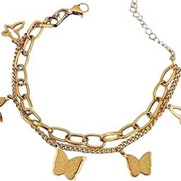 CAUGHTIN4K Charms Bracelet for Women with Shining Butterfly Design | Anti Tarnish Stainless Steel | Golden Stylish Chain Bracelet for Girls | Water and Rust Resistant-image-95