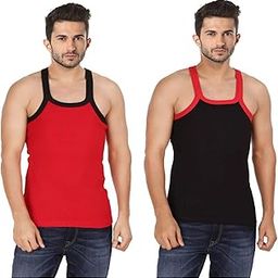 Men's Cotton Gym Vest (Black and Red) -Combo of 2-image-19