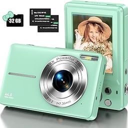 Digital Camera, Kids Camera with 32GB Card FHD 1080P 44MP Vlogging Camera with LCD Screen 16X Zoom Compact Portable Mini Rechargeable Camera Gifts for Students Teens Adults Girls Boys-Green-picture-14