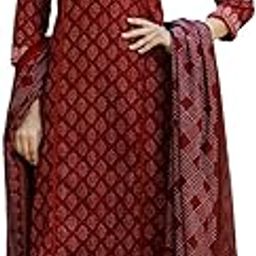 |Women's Pure Cotton Printed With Handwork Kurta with Pants and Dupatta Set | Ethnic Set | Suit Set | Kurta Set | Wedding Suit Set (P-1085-Wine-3XL)-image-88