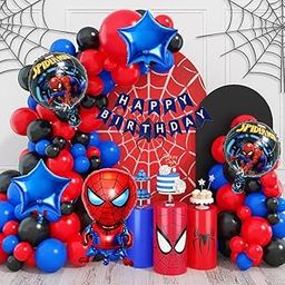 ANILOONS Super Hero Birthday Party Decoration Set, Balloon Arch Kit Happy Birthday Banner | Red and Blue Theme | Spider Man Theme | 69 Pieces-image-60
