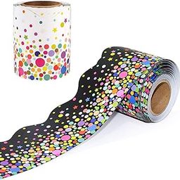 Yoklili Bulletin Board Borders, 2-Rolls Confetti Scalloped Border Trim for Classroom Chalkboard Whiteboard Decoration, 72ft-25