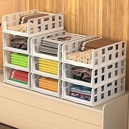 RUBOXA 10 Pcs Set Foldable Tshirt & Jeans Dress Storage Organizer | Slide Out Clothes Wardrobe Organizer | Cloth Organiser for Almirah, Cupboard & Drawer Box Closet | White-image-1