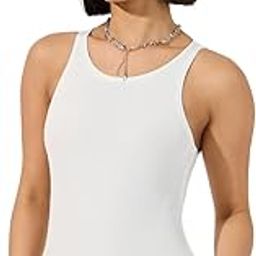 Women Solid Ribbed Knit Fitted Round Neck Bodysuit Round Neck Sleeveless Smart Casual, White, XS-image-40