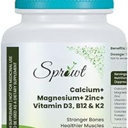 Sprowt Calcium Magnesium Zinc Vitamin D3, B12 & K | 30 Vegetarian Tablets I Multi Supplement for Women and Men, For Bone Health & Joint Support-image-94