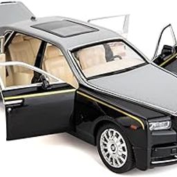 Okean Exclusive Diecast Alloy Metal Pull Back Die-cast Car 1:32 New Roll Royce Phantom Diecast Metal Pullback Toy car with Openable Doors & Light,Music Boys for Kids【 Black/Silver 】-2