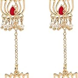 Anti-Tarnish Serene Pearl Lotus Drop Earrings | Gifts for Women And Girls | Stylish Adjustable Earring Set | Women's Jewellery | Woman Fashion Accessories-image-32