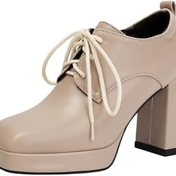 Women’s Square Lace-Up Shoes With Thick Bottom Solid Color Footwear-image-71