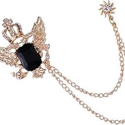 Men's Crown with Wing Black Stone & Sunshine Hanging Chain Brooch Pin Gold-image-31