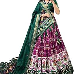 Women's Tusser Silk Lehenga Choli Set | Stitched Floral Print Lehenga with Foil Work & 3 Meter Flair, Unstitched Blouse & Dupatta | Festive & Wedding-picture-17