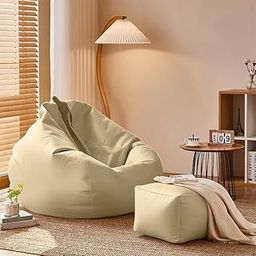ComfyBean Bag with Beans Filled XXXXXL Bean Bag with Free Square Footrest - Official : SnuggleSphere Range (Color : Cream)-30