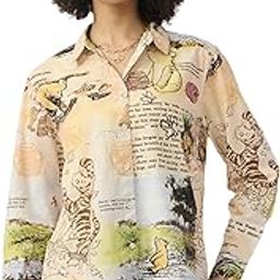 Winnie The Pooh: Wonderland Women and Girls Long Sleeves Collared Neck Button Front Beige Printed Regular Fit Cotton Shirts-picture-17