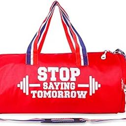 Gym Duffle Bag with Shoe Compartment, Motivational Quote Design, Red and Blue Striped Handles, Sports Gear Storage-image-72