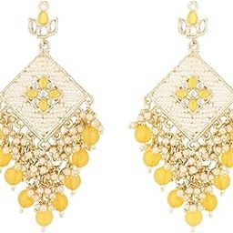 Gold Plated Traditional Kundan Pearls Dangle Earrings For Women/Girls (E2943)-image-42