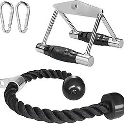 Zipzell® Sports Cable Machine Attachment Set, Tricep Rope and Rowing Handle with Rubber Grip, Chrome-Plated Steel, 2 S-Locks, Silver and Black-image-73