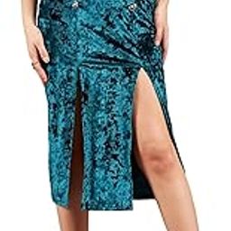 Emerald Velvet Front Button Midi Skirt-image-54