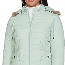 qube by fort collins Women's Medium-Length Nylon Bomber Jacket with Detachable Hood Stylish Winterwear for All-Day Comfort-picture-33