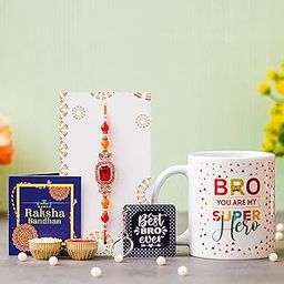 Dreamica Rakhi For Brother With Printed Ceramic Mug And Keychain Combo Pack Of 5 (Greeting Card, Roli Chawal, Rakhi, Mug, Keychain) Best Gift Brother. (Wish-02330 Ml, White)-picture-30