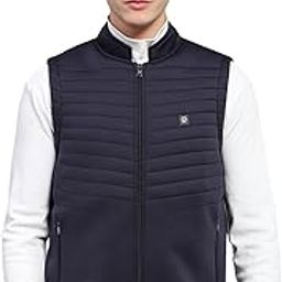 Mens Grey Self Design Mock Neck Sleeveless Jacket-image-18