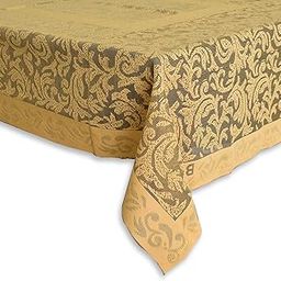 Kuber Industries Leaf Design Cotton Center Table Cover/Table Cloth for Home Decorative Luxurious 4 Seater, 60"x40" (Golden)-12