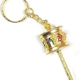 Tibetan Buddist Lucky Charm Golden Prayer Wheel Key Chain Key Ring-image-34