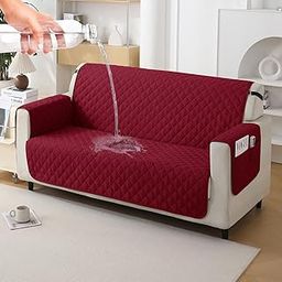 HOKIPO Polyester Quilted Sofa Mat With Bottom Waterproof Layer With Side Pockets, 175(D) X 150(L) Cm, Maroon(Ar-5141-W3)-image-64
