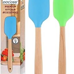 DOCOSS - Pack of 2 Wooden and Silicone Spatulas for Non-Stick Pan, Kitchen, Cooking, Cake, and Dosa - Heat Resistant-picture-0