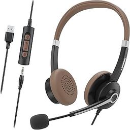 Conambo USB Wired Headset with Microphone for PC Laptop, Professional Computer Headset with Superior Sound for Calls, in-Line Controls, 3.5mm Jack/USB-A Connection, All-Day Comfort Design-68