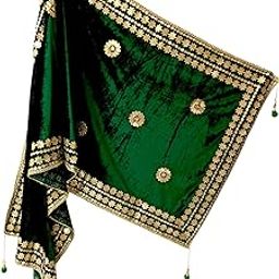 Velvet Heavy Border Embroidered Fancy Gotapatti Ethnic ceremony pooja Dulhan Dupatta Full Length 2.30m Width 75cm Chunni For Women and Girls-image-87