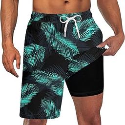 Men Swim Trunks with Compression Liner 9 Inch Long Board Shorts-image-101