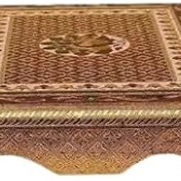 Meenakari Wooden Pooja Patla ? 8x12 Inch Rajwadi Chowki Bajot with Peacock Design, Golden Finish | Traditional Meenakari Pooja Chowki for Home TempleSKECOM-054-image-16